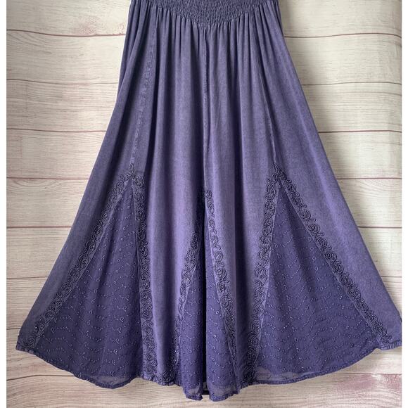 The Pyramid Collection Boho Purple Peasant Maxi Dress Floral Embroidery Size L - Picture 6 of 16